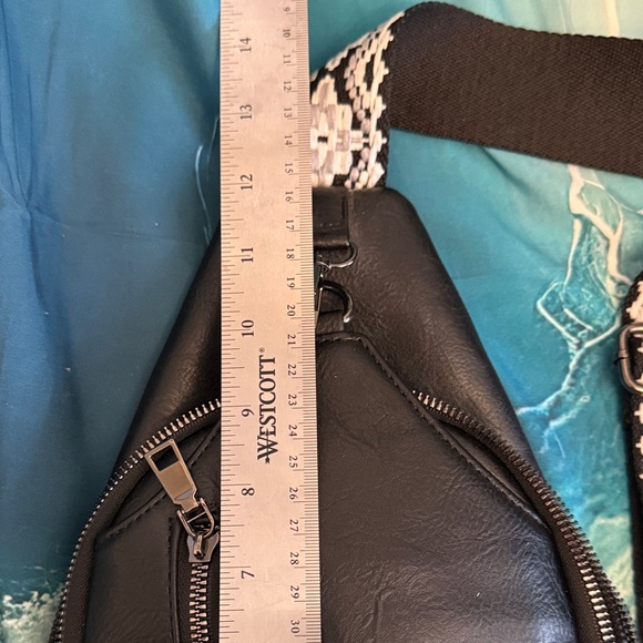 Black Studded Crossbody Sling Bag with Woven Strap - Picture 3 of 9